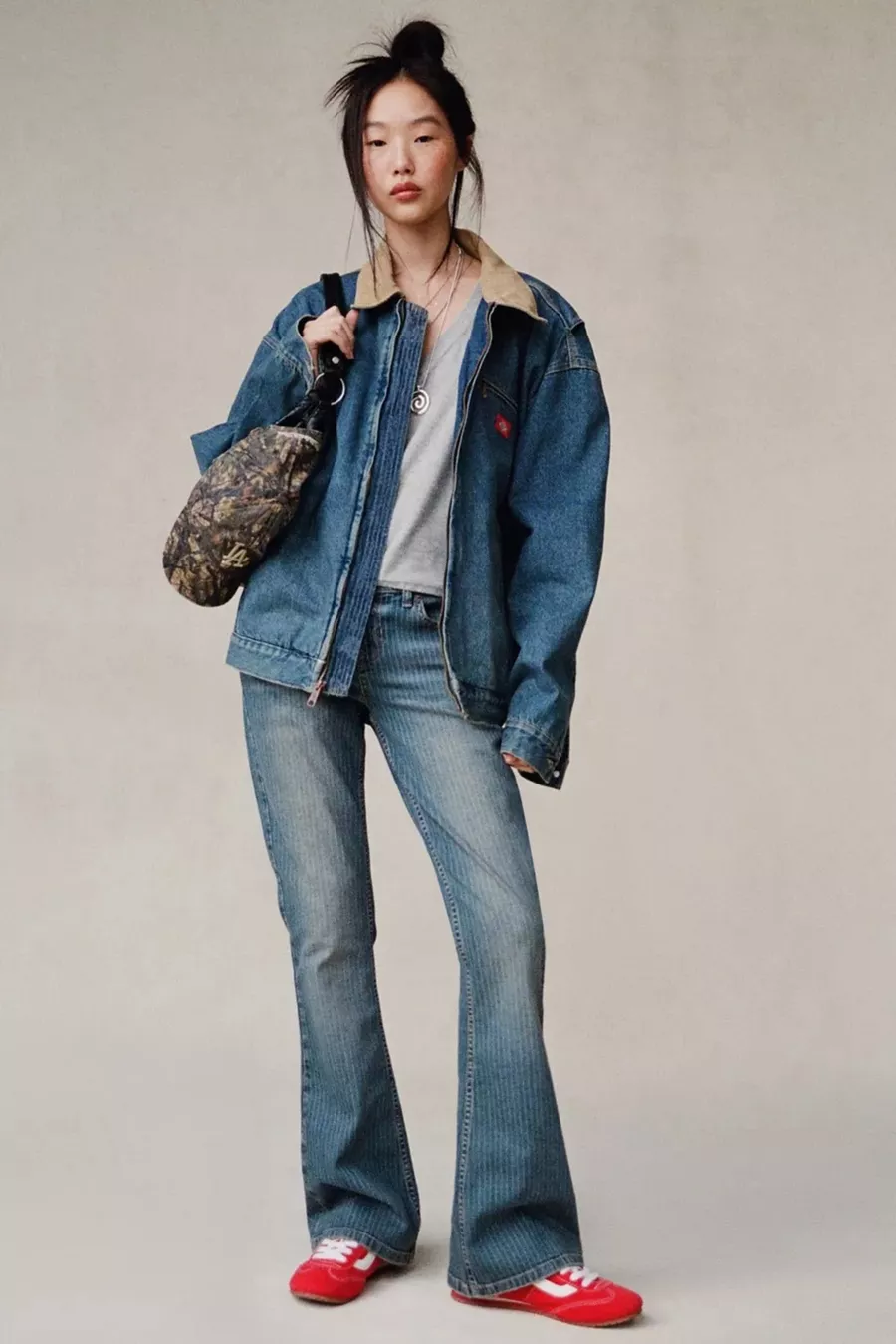 Jean flare taille basse à rayures bleues et fumées Morgan