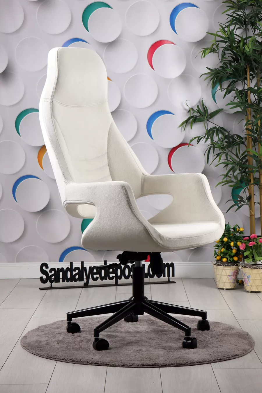 Fauteuil de Directeur et Gestion Wagner (Blanc Cassé) (Hydrofuge, Anti-tache, Tissu Lavable)