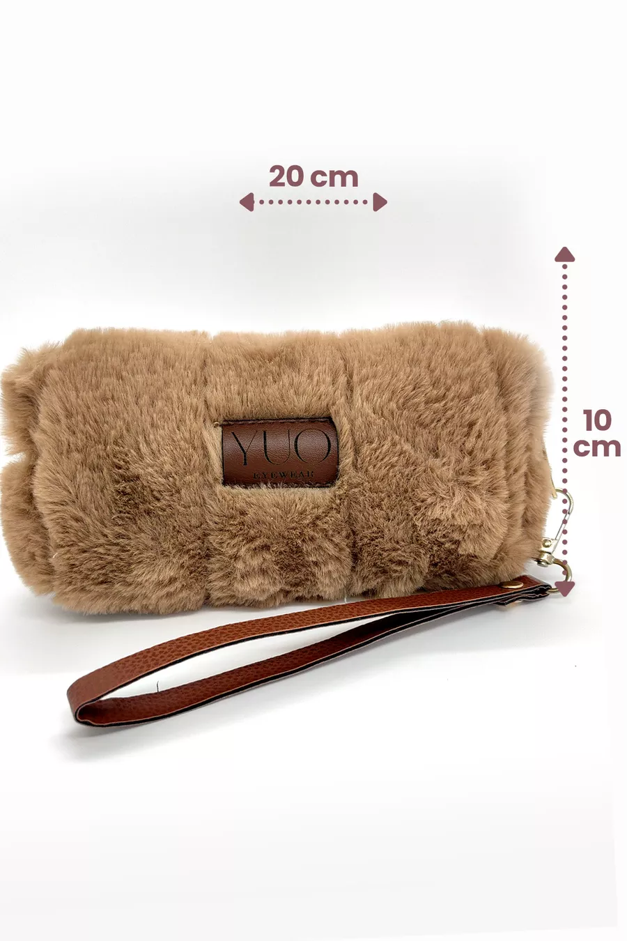 Étui polyvalent en peluche marron YUO – Lunettes, porte-stylo, trousse de maquillage, mini pochette