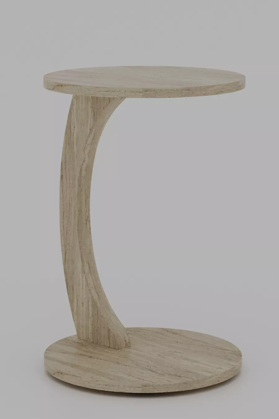 Table d'appoint en C à roulettes, table de salon, table latérale, table gigogne, servante - Travertin