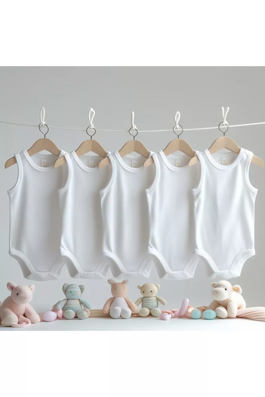Ensemble de 5 Bodys Bébé Basique en Jersey à Col Rond
