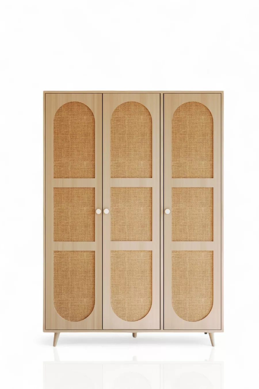 Garde-robe Bali Bohem à 3 portes – Armoire à vêtements avec portes en MDF et tissu jute | Couleur chêne –