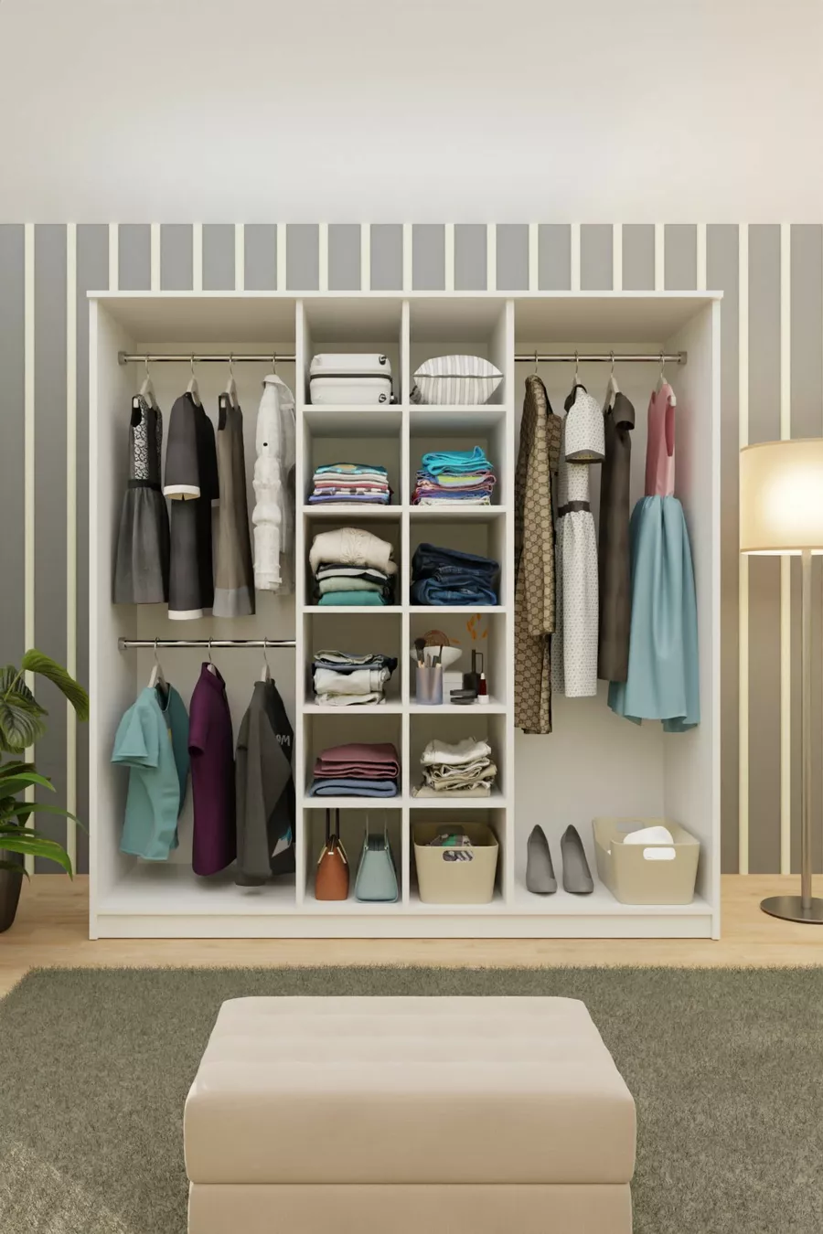 Gm  Placard préféré à 6 portes sans miroir, blanc avec poignées noires