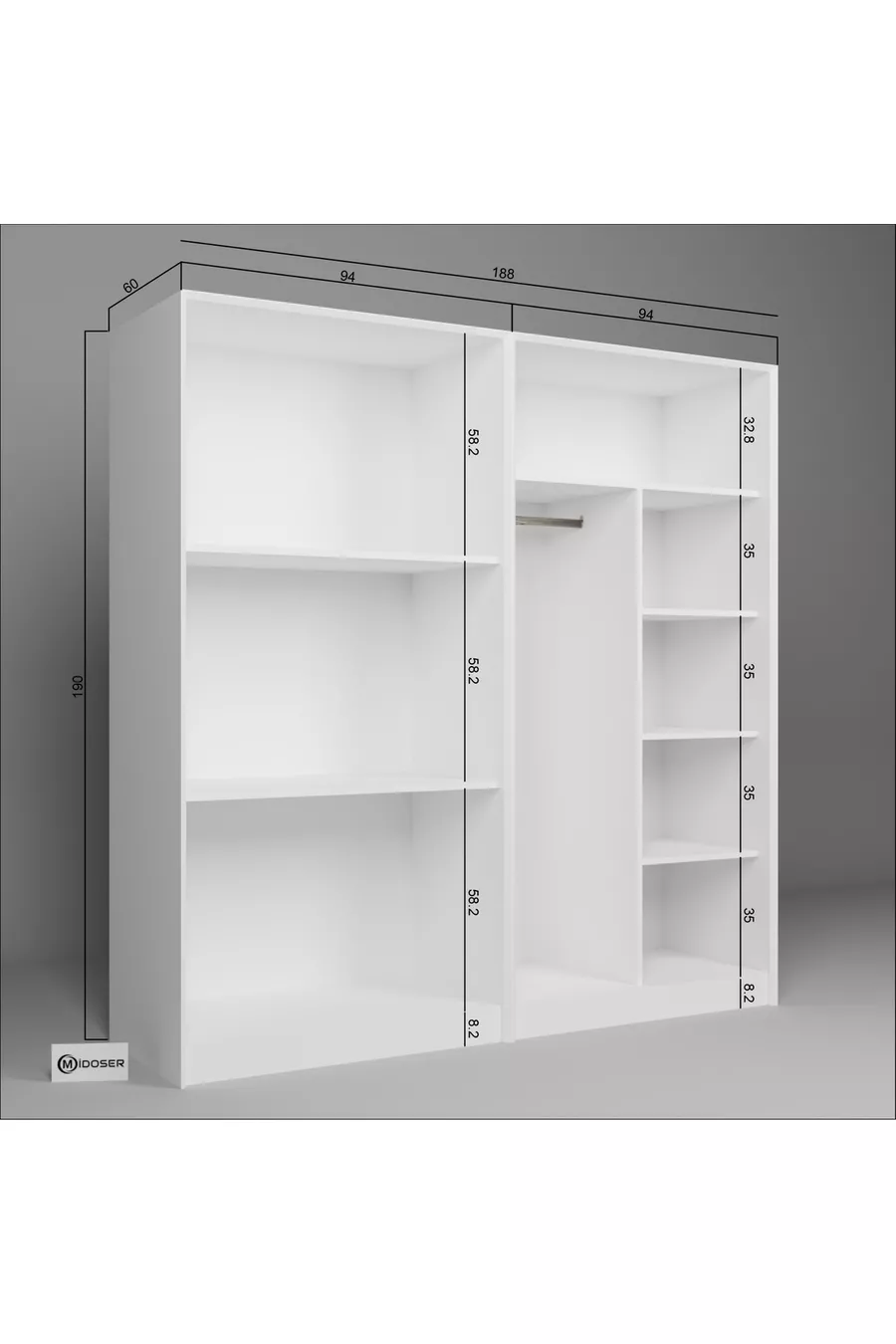 Ensemble d'armoire et d'étagère Lucas 4 portes 8 étagères - Blanc mat