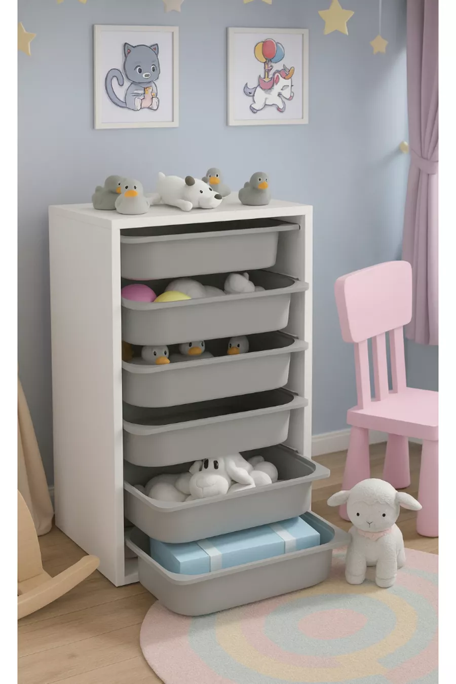 ARMOIRE À JOUETS POUR ENFANTS AVEC 6 PANIER DE RANGEMENT