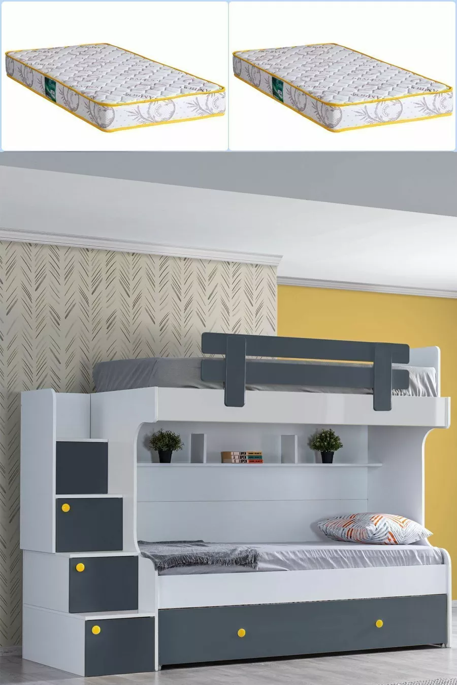Lits superposés, Lit superposé Metris avec lits gigognes 2 matelas confort