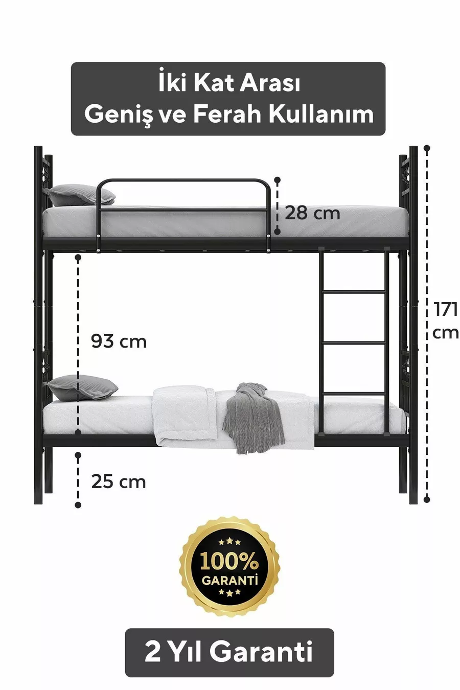 Koza Ranza Lits Superposés Métal Noir Compatibles avec Matelas, Amovible