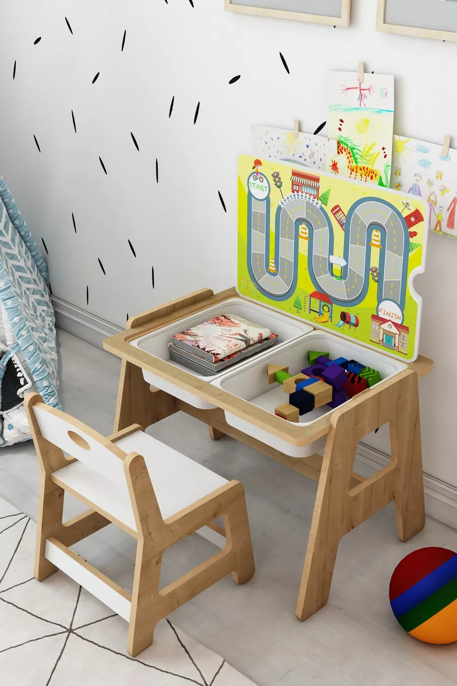 Ensemble table et chaises d'activité en bois Montessori