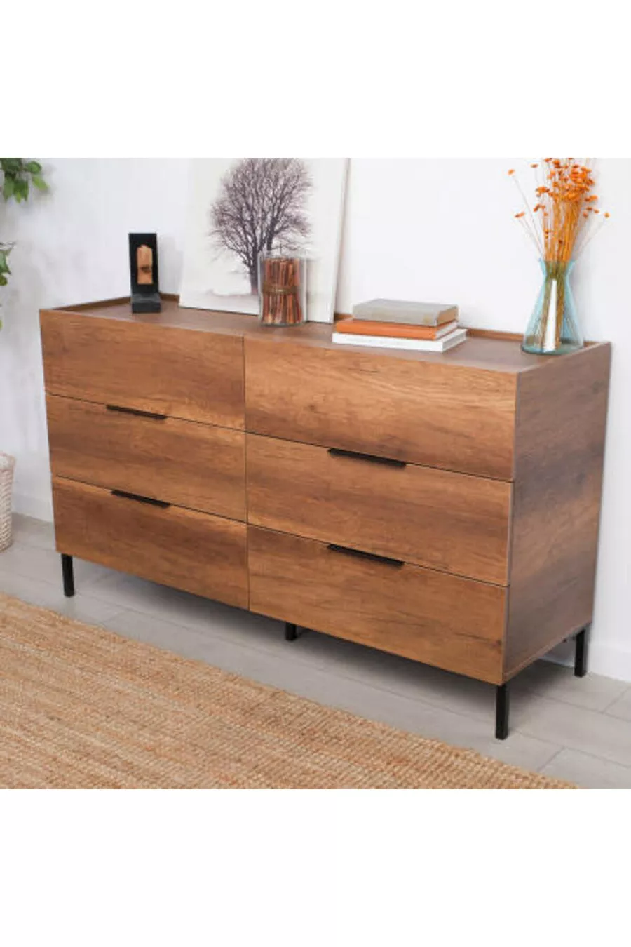 Commode Oryana à 6 tiroirs - Noyer foncé cm
