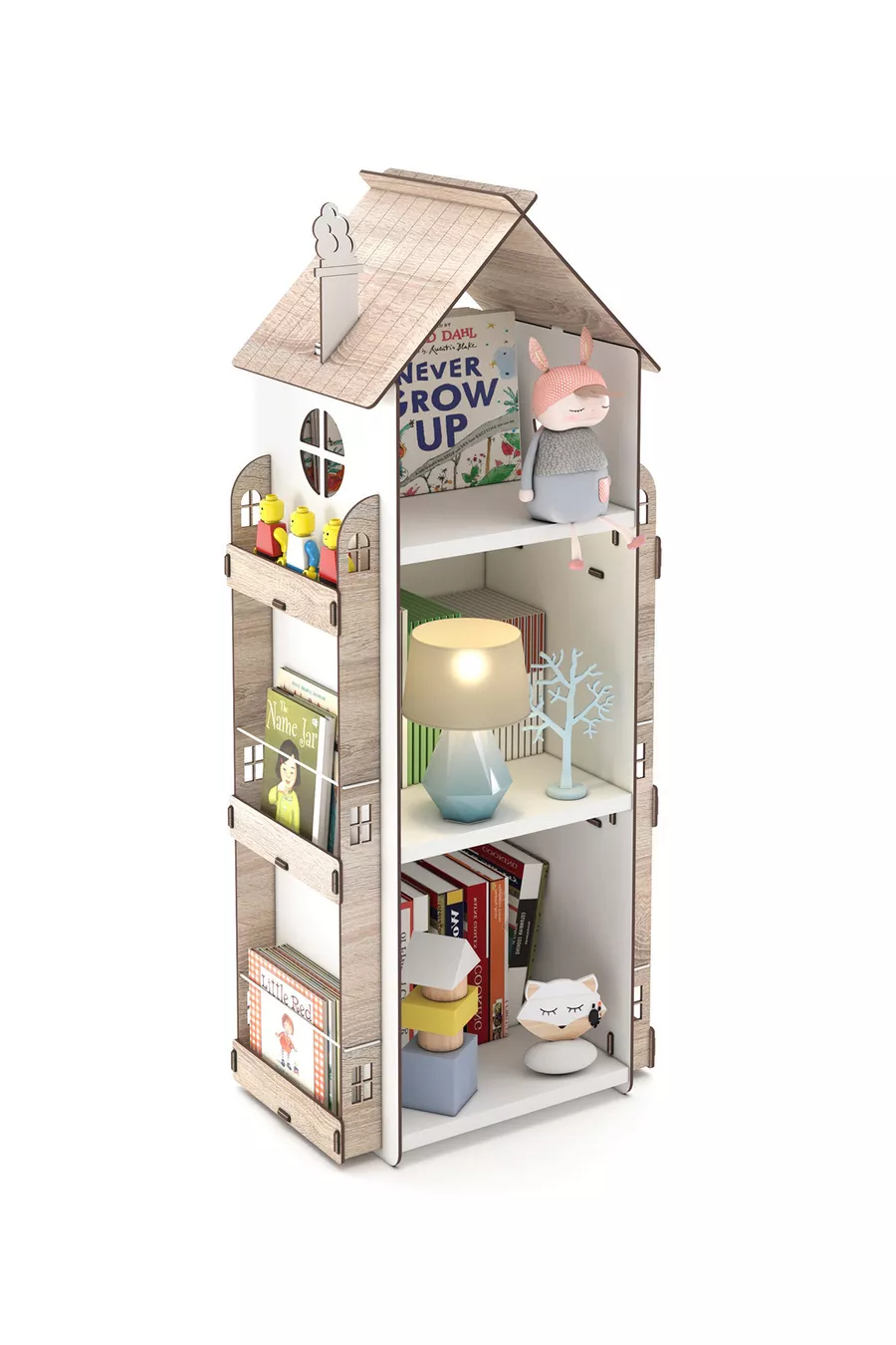 Bibliothèque Montessori en bois pour chambre d’enfant Roofy à 9 étagères, style scandinave