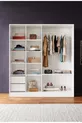 Armoire  Zambak coulissante avec étagères multiples, tiroirs et penderie, structure blanche (portes blanches-blanches)