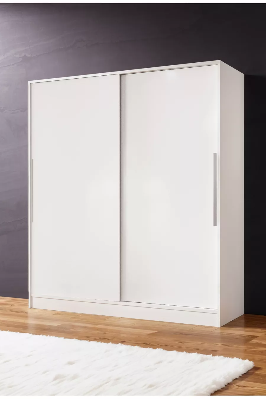 Armoire  Zambak coulissante avec étagères multiples, tiroirs et penderie, structure blanche (portes blanches-blanches)