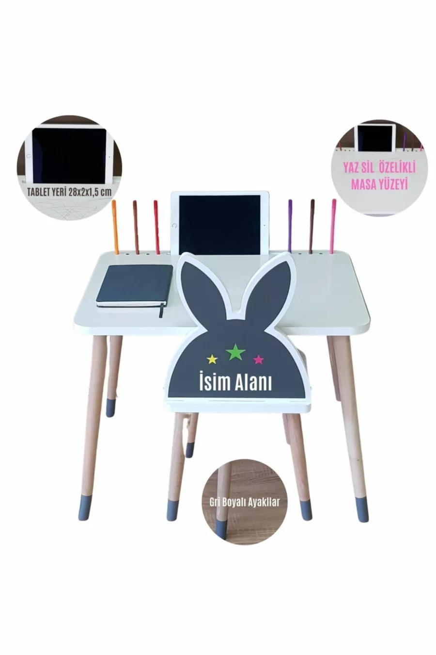 Ensemble Table et Chaise pour Activité Enfant 1, 2-6 ans - Surface avec Espace pour Tablette, Porte-stylo et Fonction Effaçable