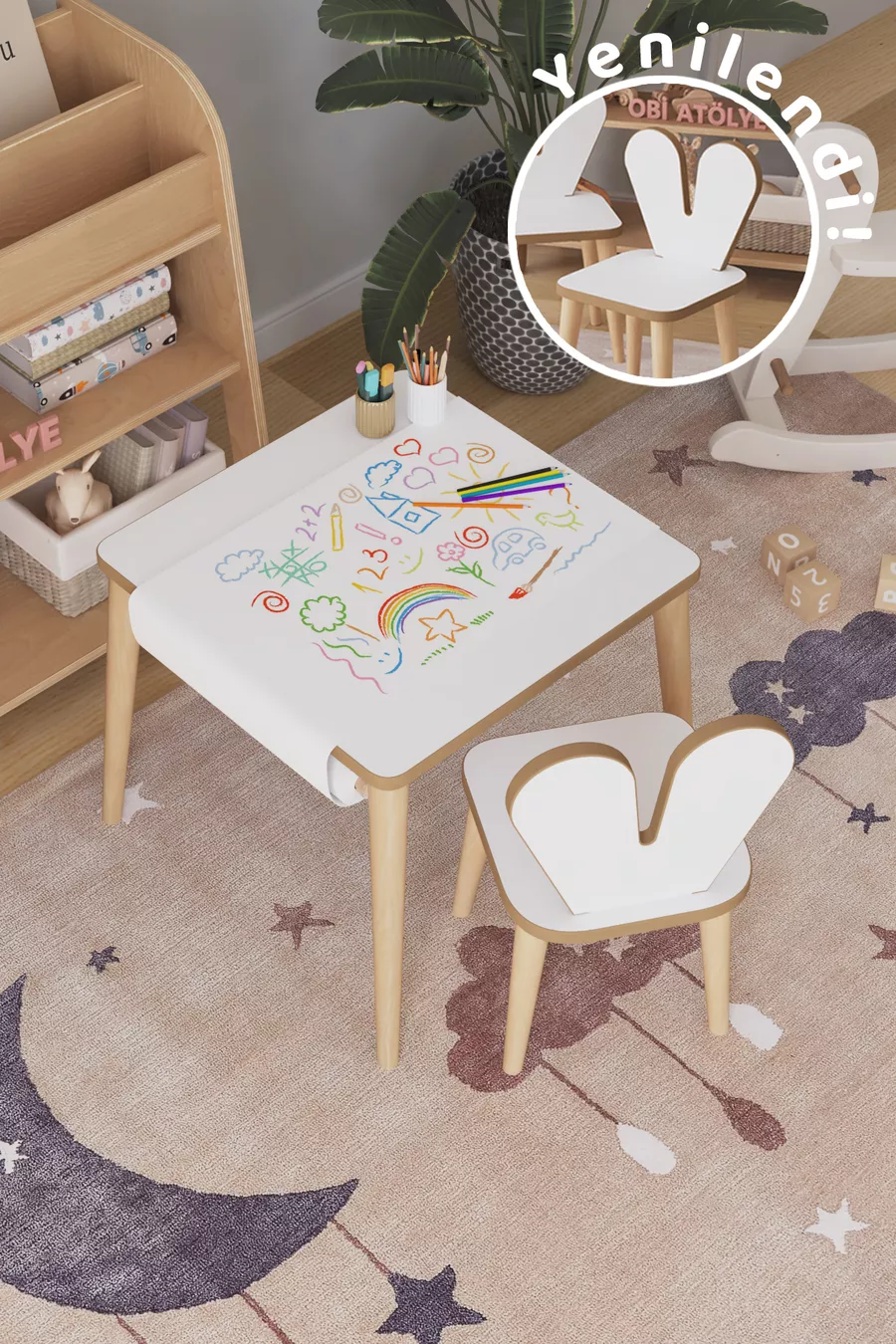 Table d'activité de jeu pour enfants Cm - Ensemble de rouleaux de papier - Table de travail avec chaise Montessori