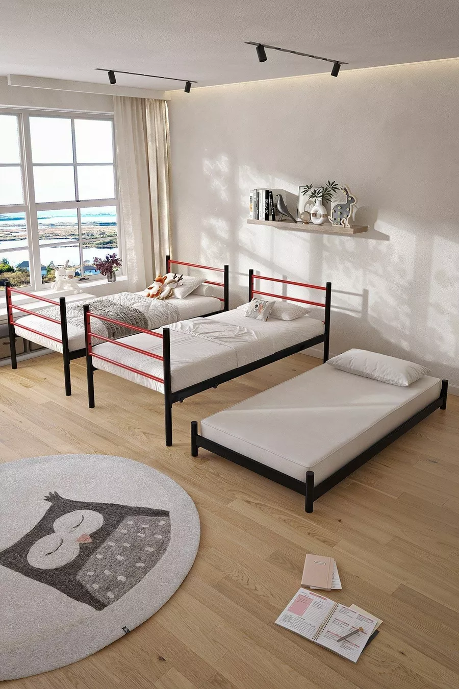 Lit superposé Trend Yavrulu Compatible avec lit 3 places Rouge Métal