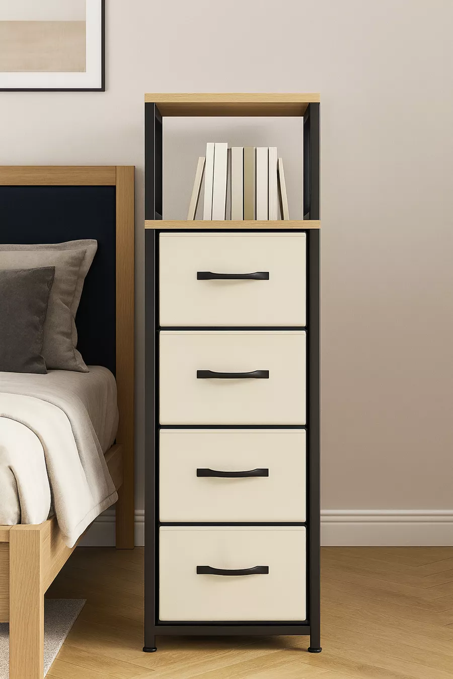 Commode à 2 étagères et 4 tiroirs en cuir, commode à tiroirs en cuir, organisateur polyvalent pour chambre à coucher