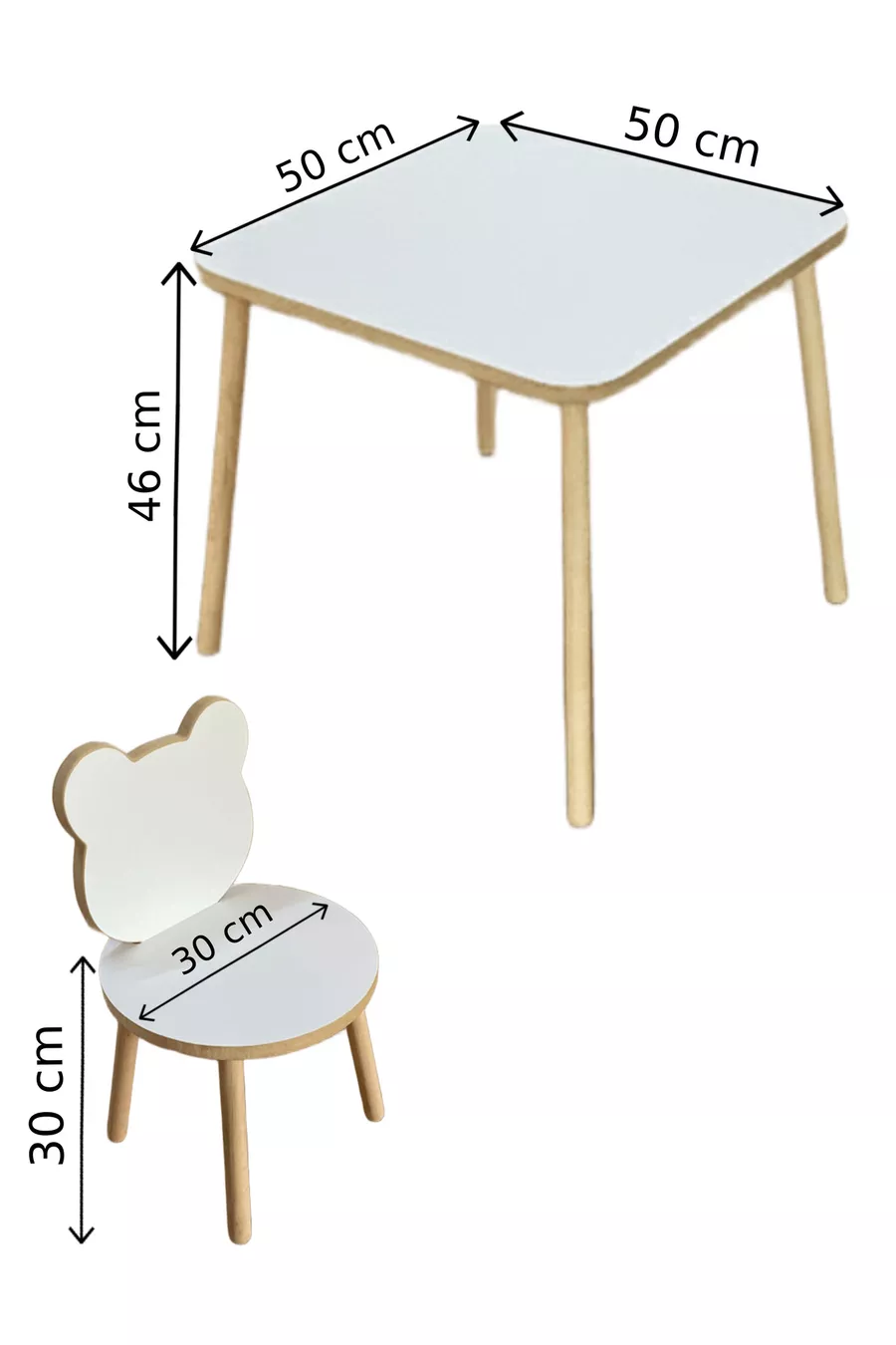 Ensemble table et chaises pour enfants, table d'activités, table de travail, 1 table, 1 chaise, blanc Panda