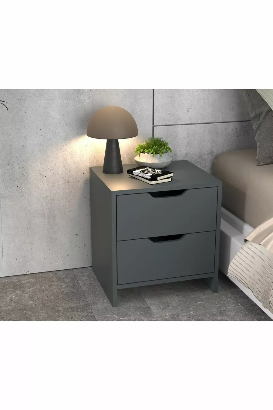 Table de chevet Efes à 2 tiroirs Anthracite
