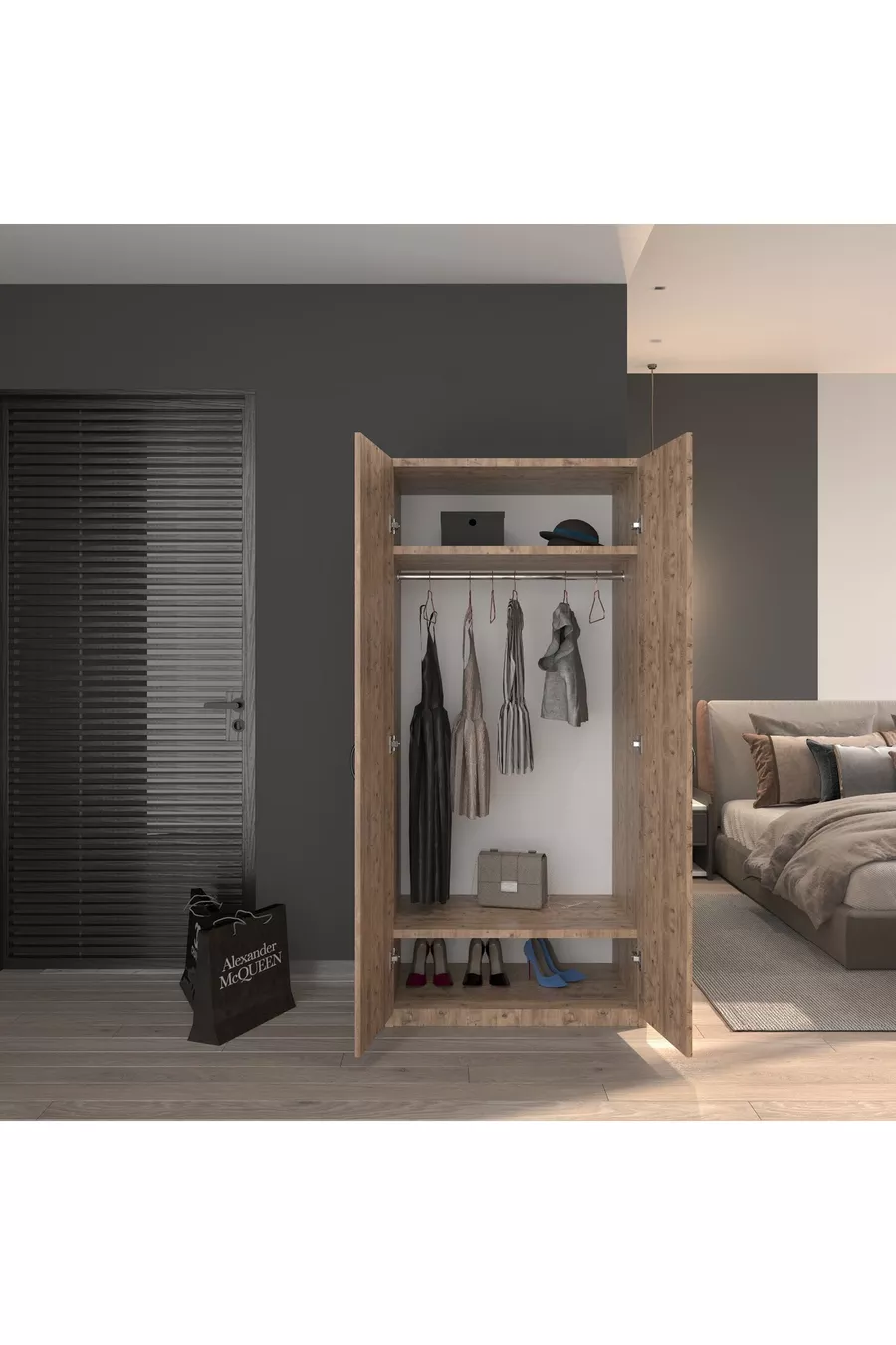 Armoire à vêtements à 2 portes en pin 