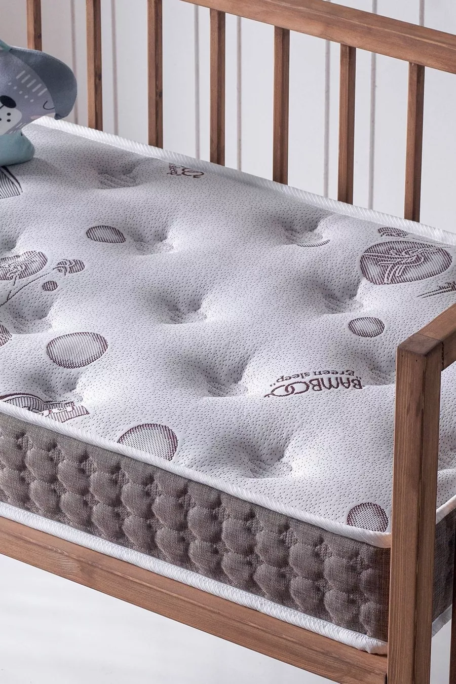 Lit Bamboo Park, Lit pour bébé, Lit de berceau, avec mousse orthopédique et tissu tricoté - Cm