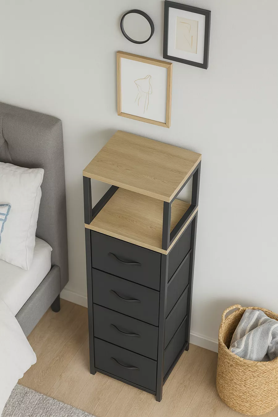 Commode à 2 étagères et 4 tiroirs en cuir, commode à tiroirs en cuir, organisateur polyvalent pour chambre à coucher