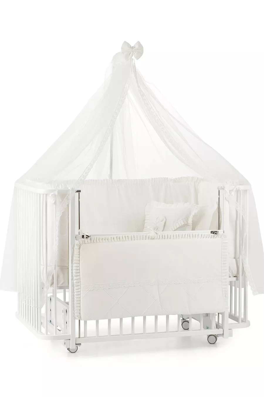 Berceau à bascule en bois Bambino Anne Yanı cm (blanc-crème)