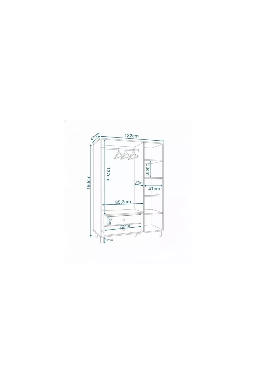 Armoire bohème avec miroir, 3 portes et 2 tiroirs, armoire à vêtements blanche - MDF de première qualité