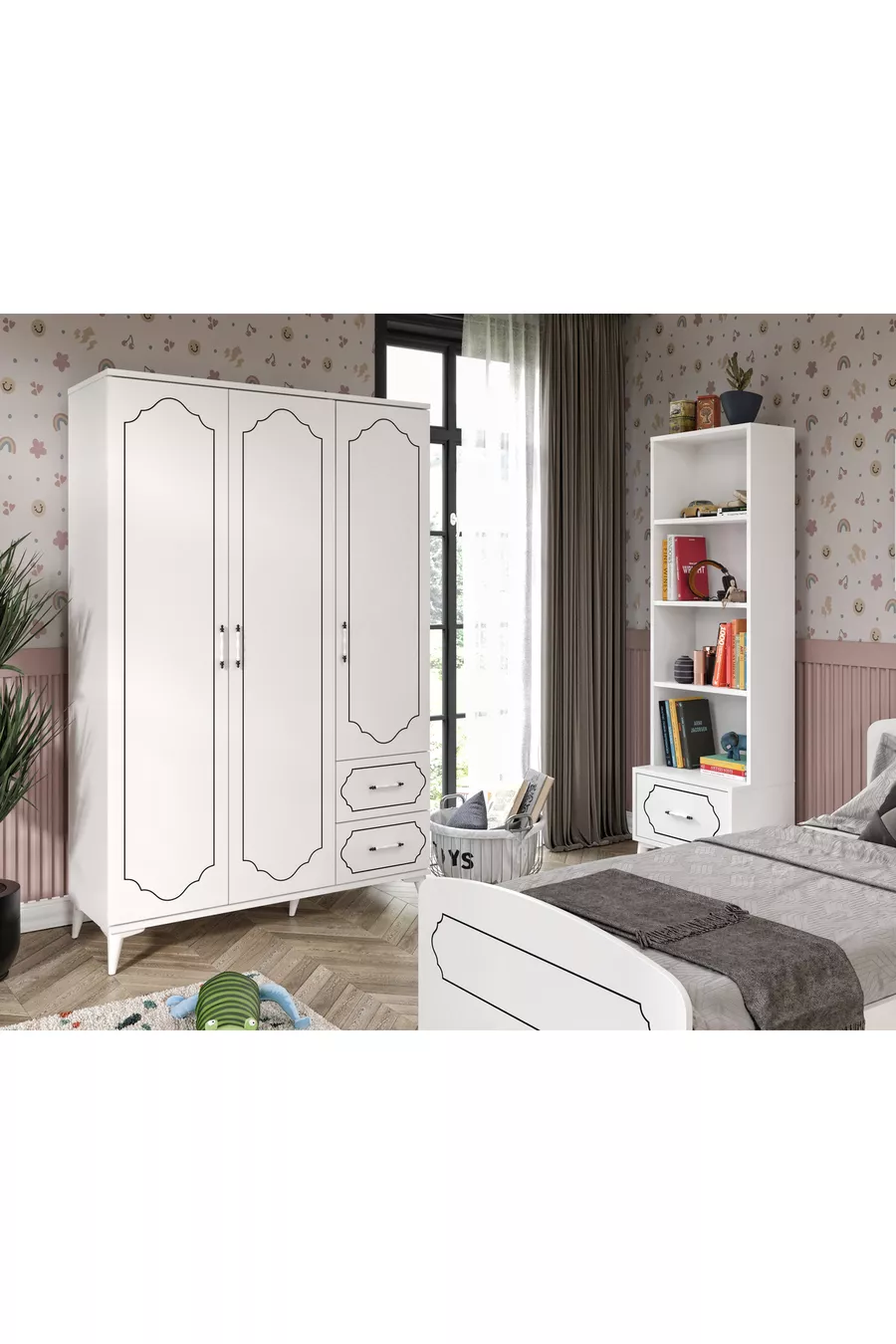 Ensemble chambre d'adolescent moderne Hayal blanc - 4 pièces et entièrement en MDF de première qualité