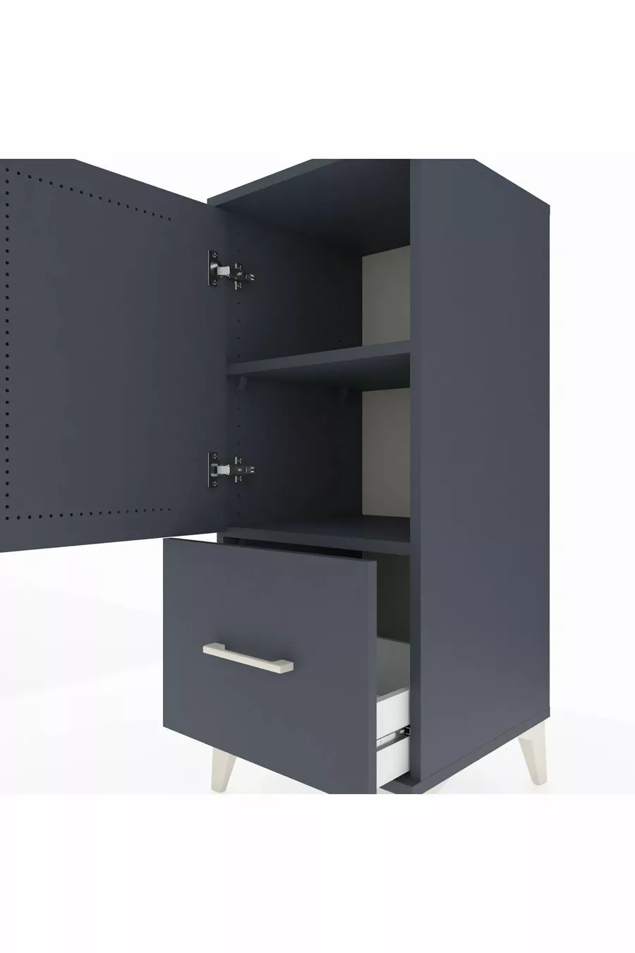 Table de chevet Hyperion avec 2 étagères, 1 tiroir et 1 porte, Anthracite-Anthracite