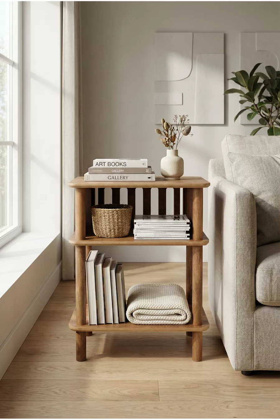 Chevet en noyer Linde Minimaliste en MDF avec pieds en bois ; Chambre à coucher - Salon - Bureau