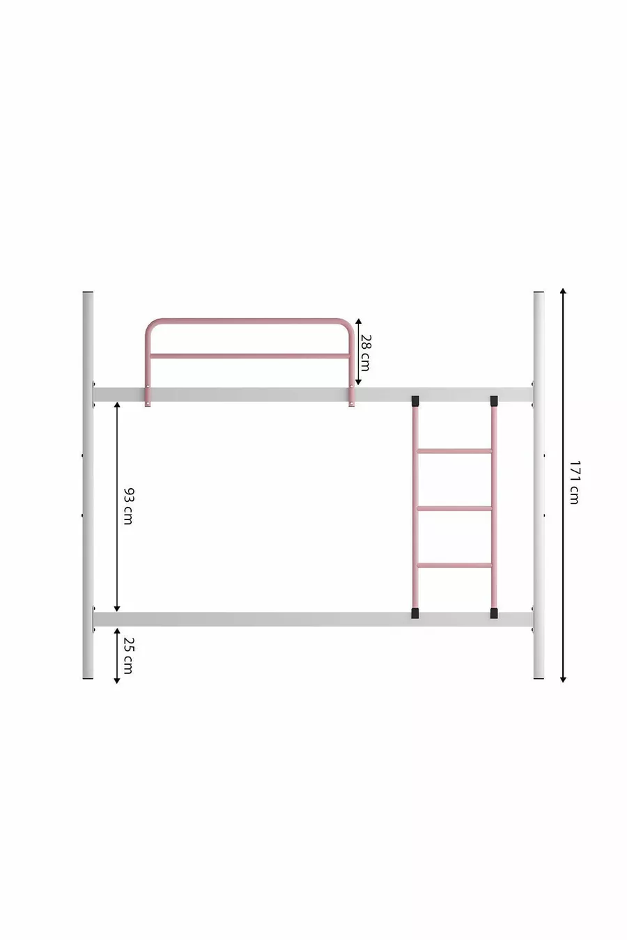 Lit superposé Trend compatible avec matelas Rose clair Métal démontable