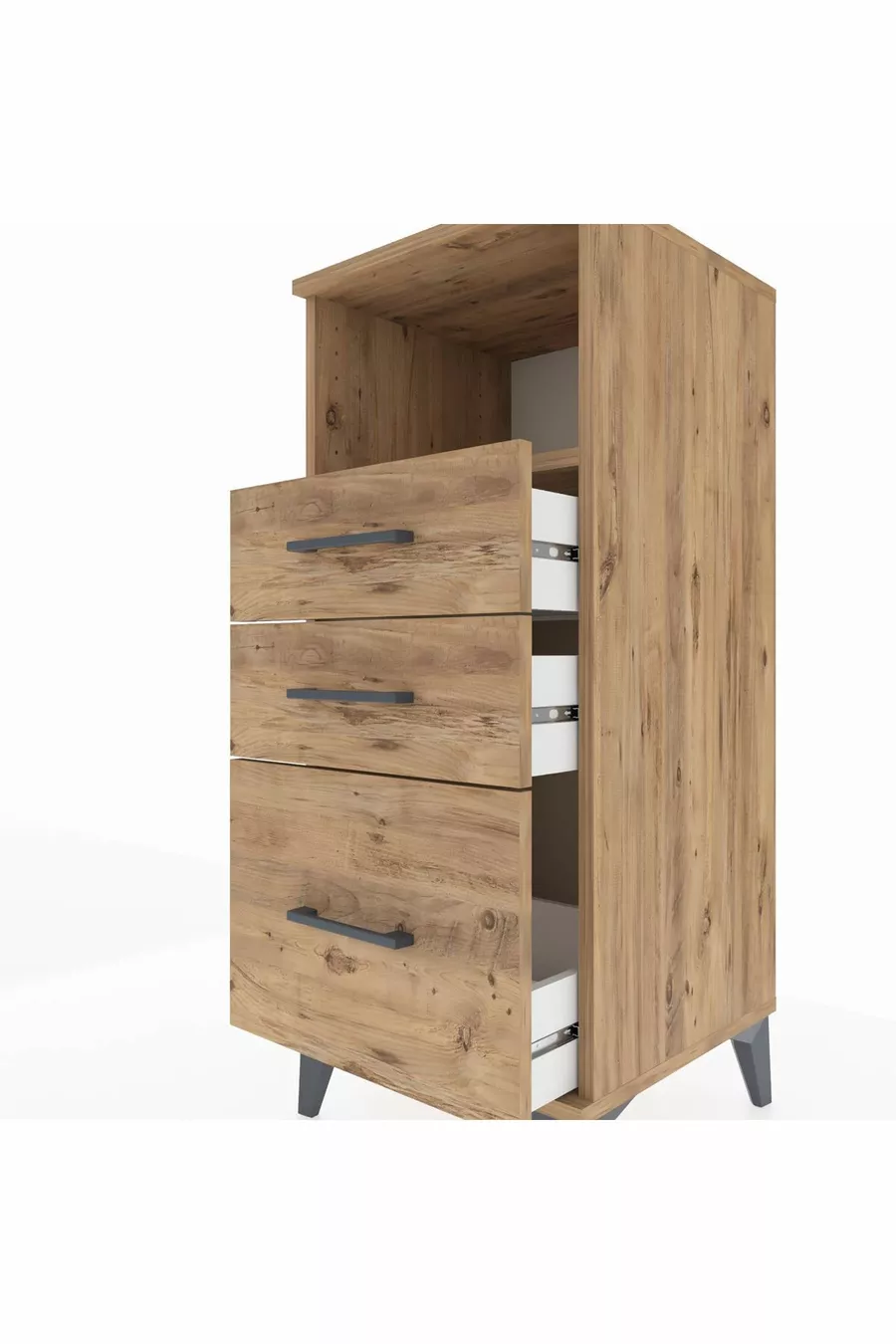 Table de chevet Hyperion avec une étagère et 3 tiroirs en pin
