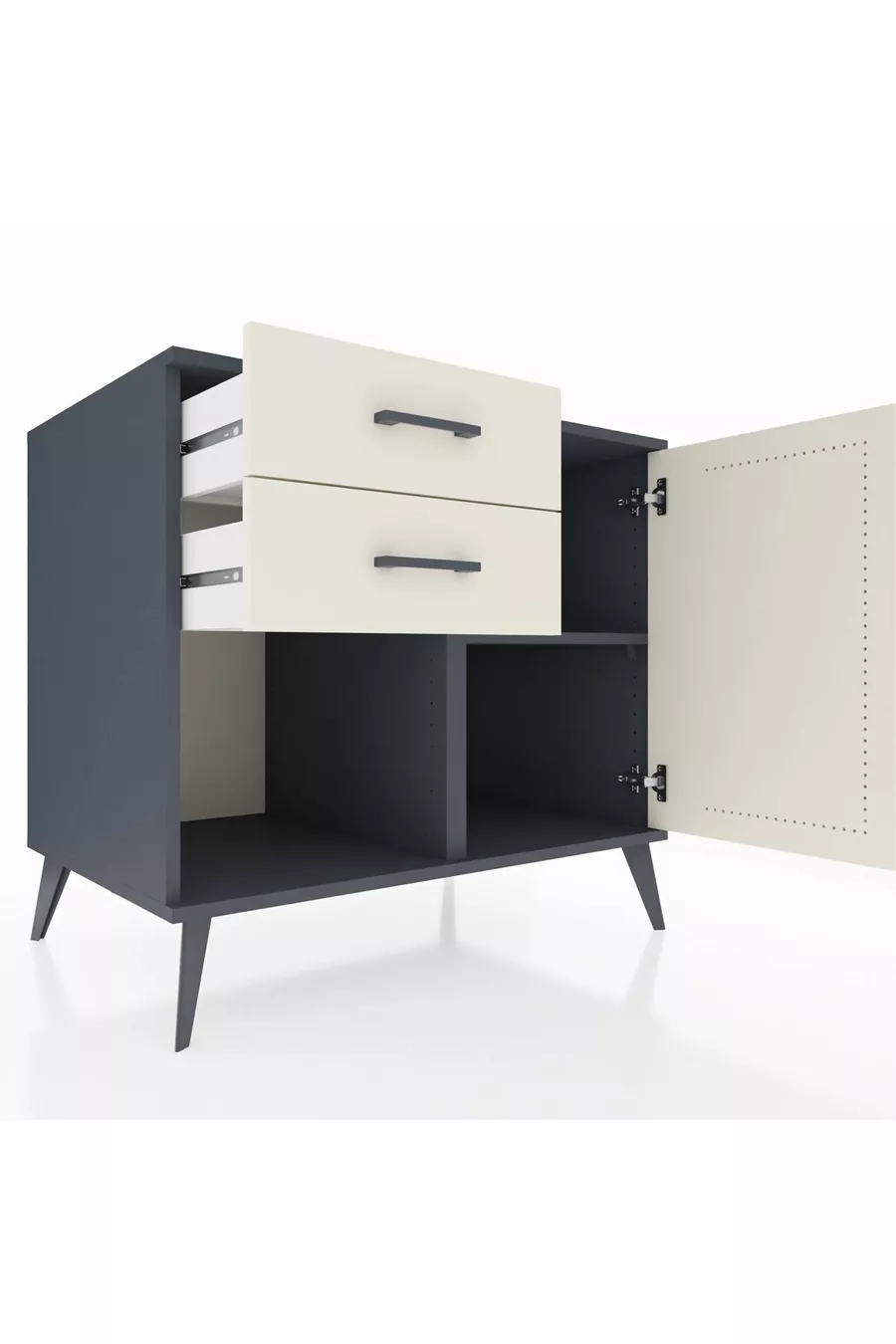 Commode Kronos avec une étagère, 2 tiroirs et une porte, Anthracite-Pierre de Lune