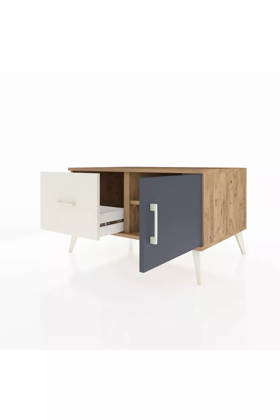 Commode Kronos avec une étagère, un tiroir et une porte, pin-anthracite/pierre de lune