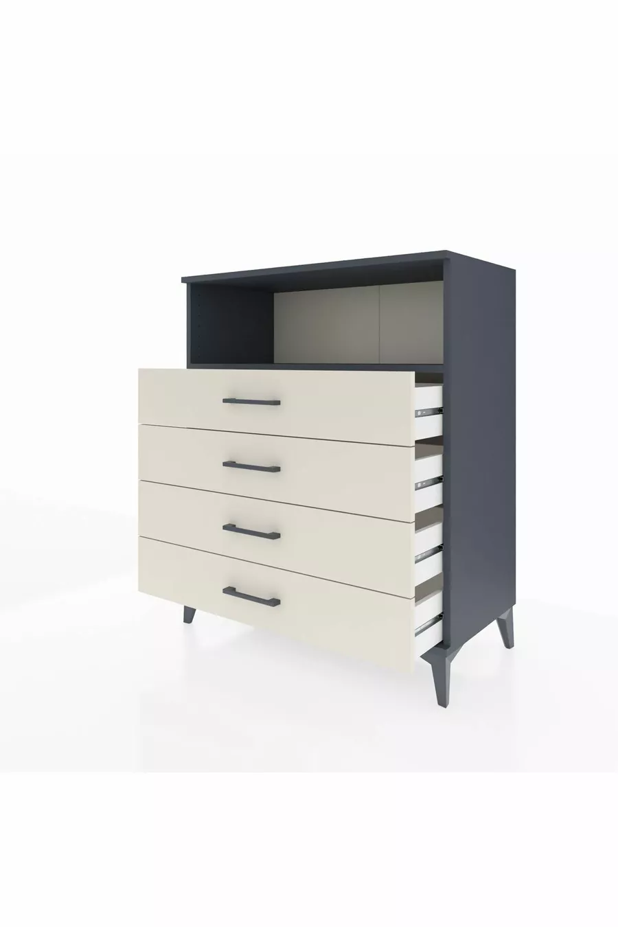 Commode Hyperion à une étagère et 4 tiroirs Anthracite-Pierre de Lune