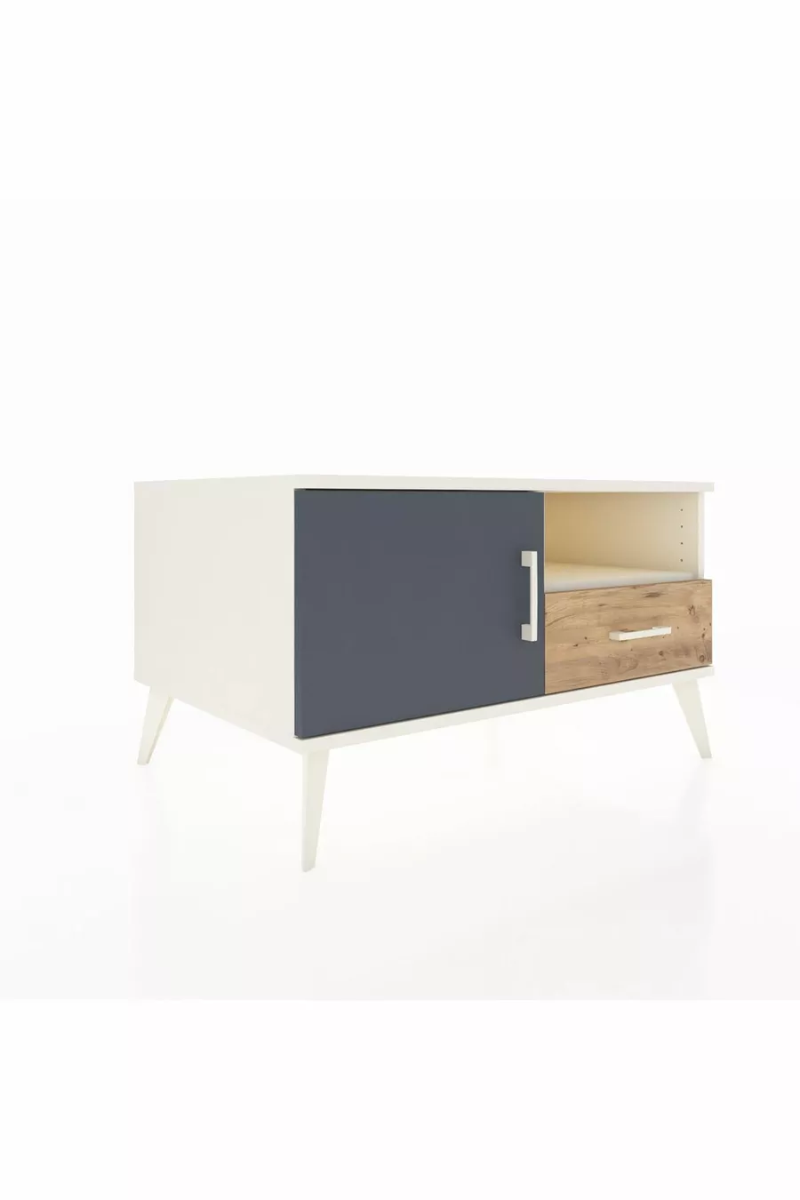 Commode Kronos avec 2 étagères, 1 tiroir et 1 porte, Pierre de Lune-Anthracite/Pin