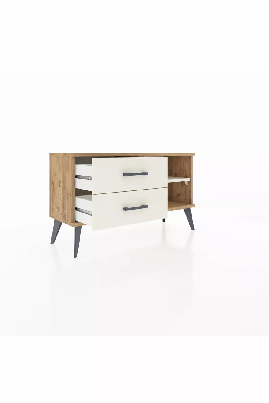 Commode Arges à une étagère et 2 tiroirs en pin-pierre d'onyx