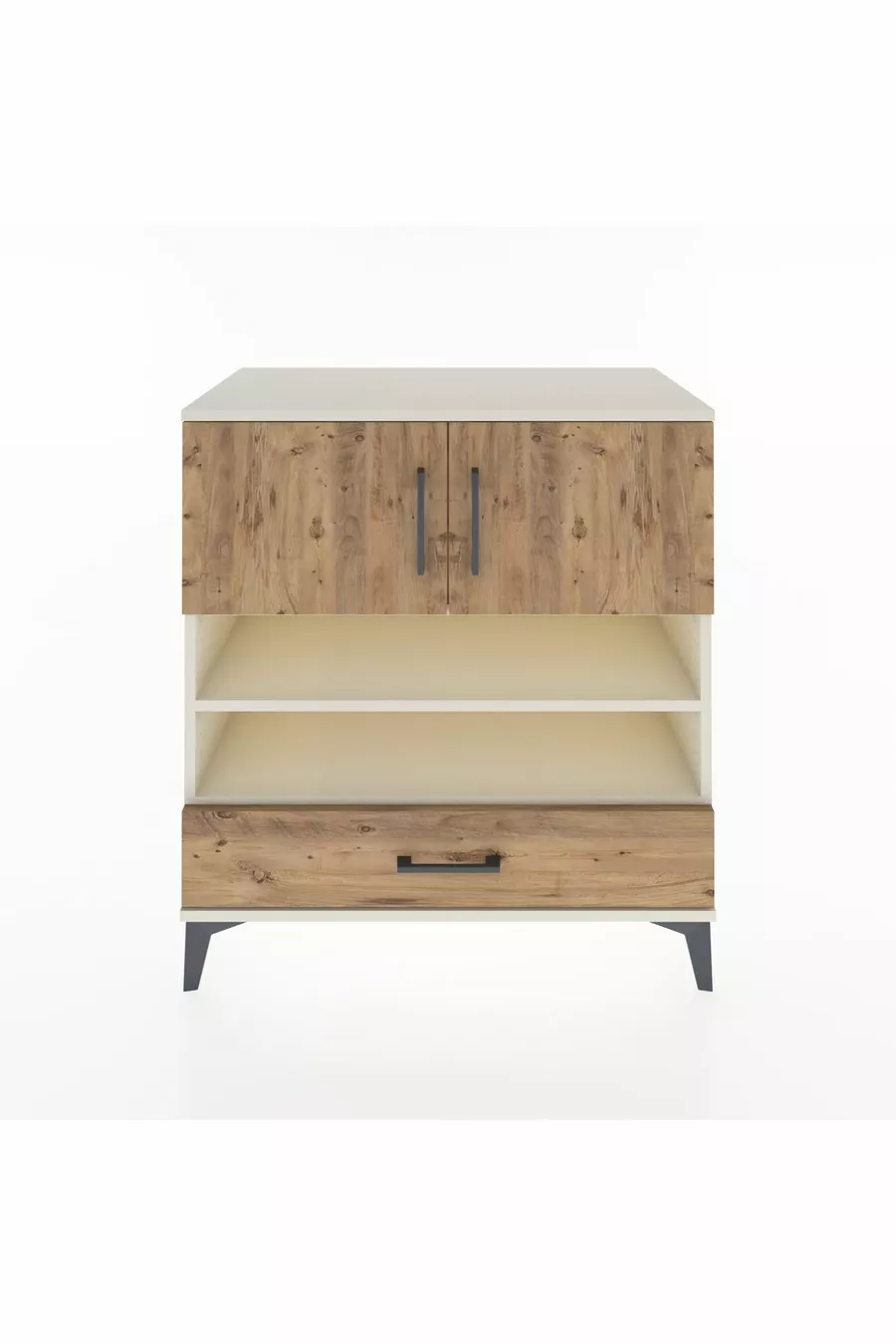 Commode Hyperion 4 étagères 1 tiroir 2 portes Pierre de lune-Épicéa