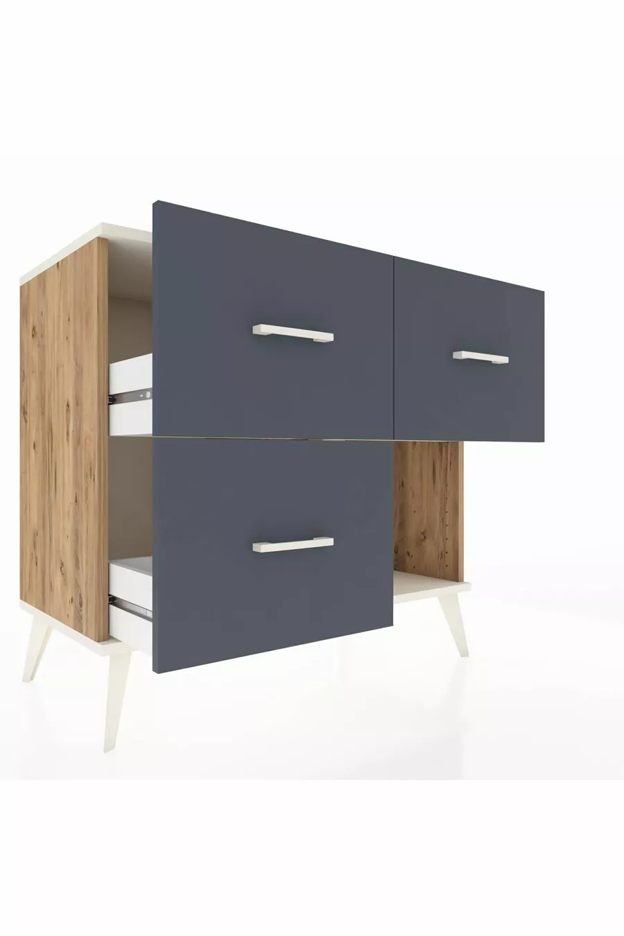 Commode Hyperion 3 tiroirs Pin-Pierres d'ambre/Anthracite