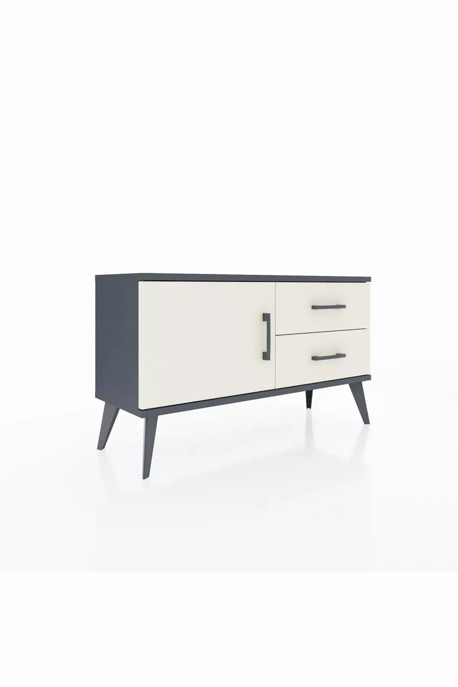 Commode Arges avec une seule étagère, 2 tiroirs et une porte unique, Anthracite-Pierre de lune