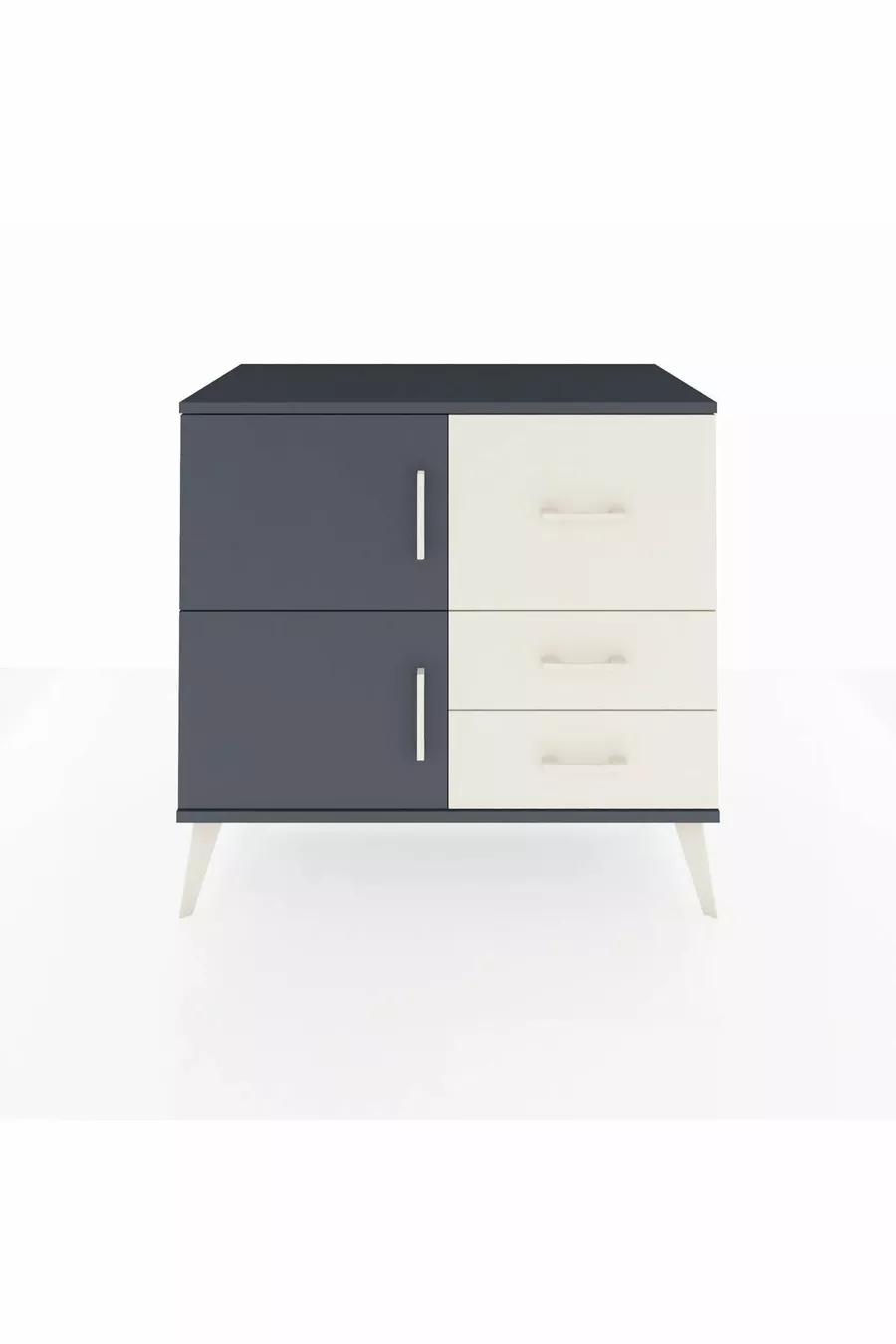 Commode Hyperion à une étagère, 3 tiroirs et 2 portes, Anthracite-Anthracite/Pierre de lune
