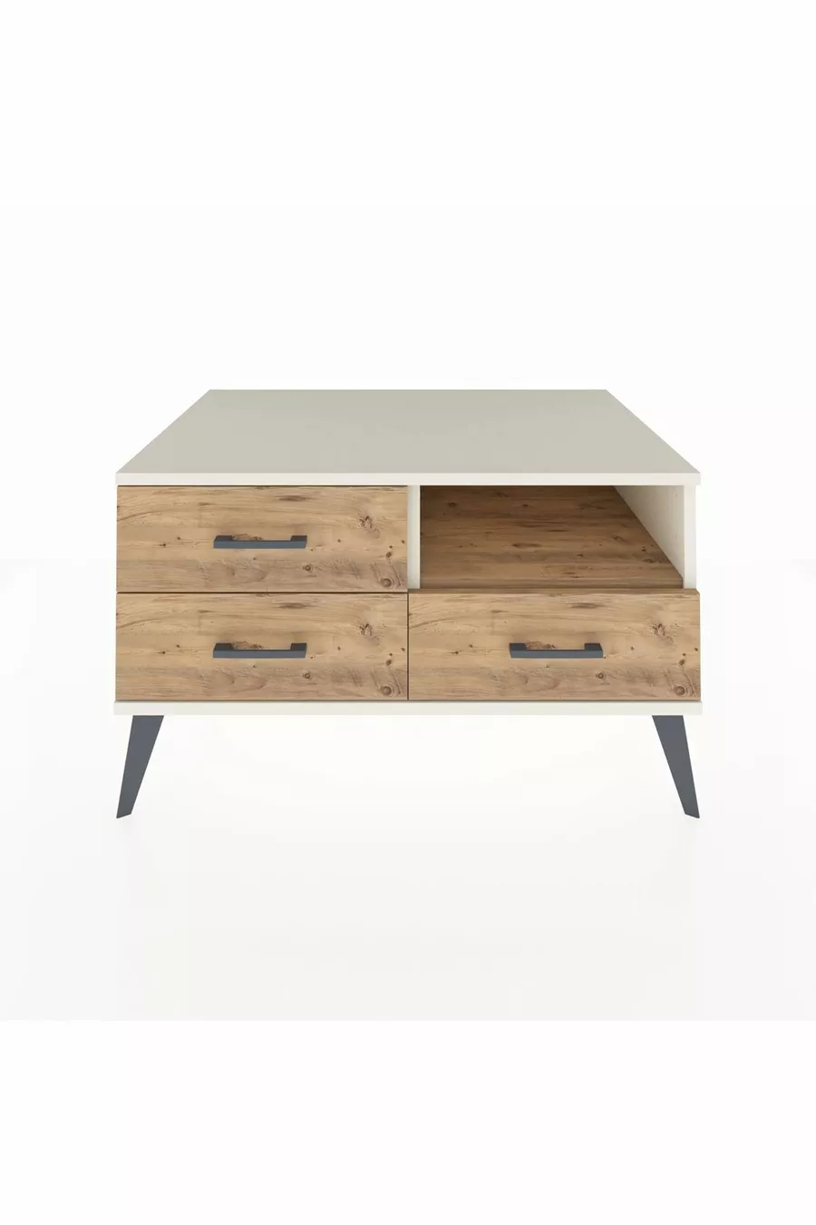 Commode Kronos avec une étagère et 3 tiroirs, Pierre de Lune-Pin