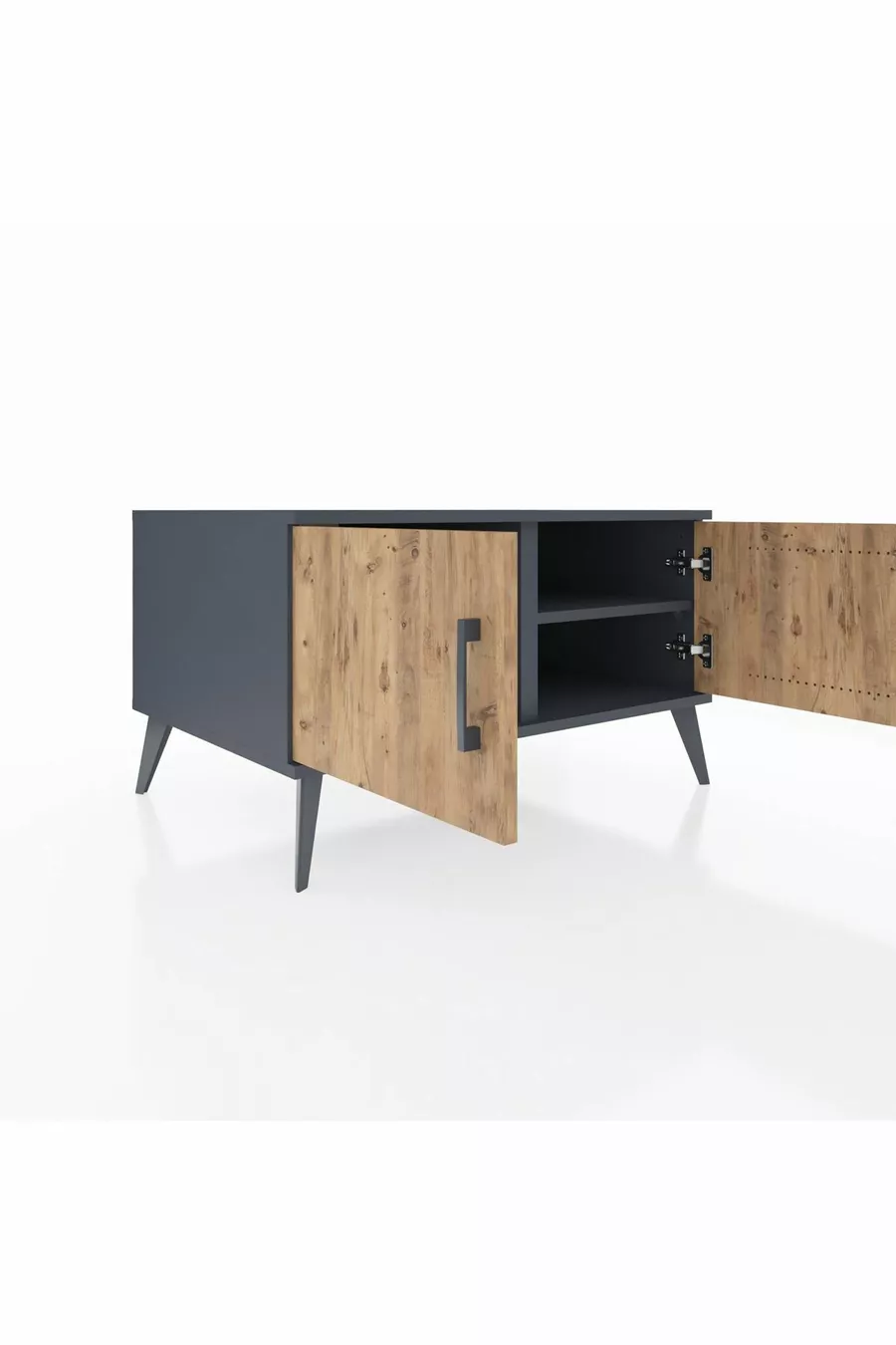 Commode Kronos 2 étagères 2 portes Anthracite-Pin/Anthracite