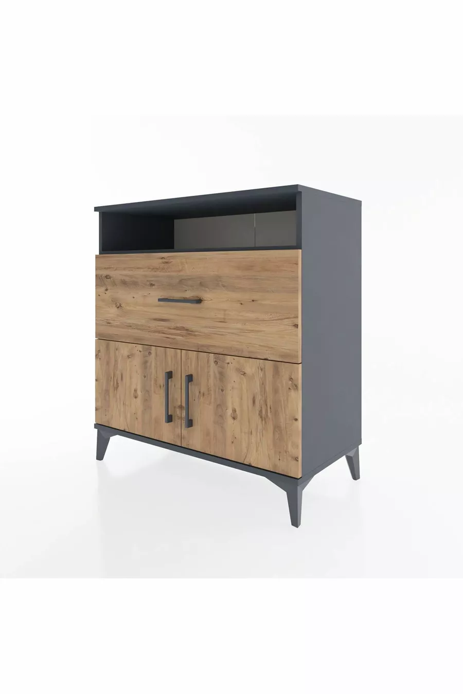 Commode Hyperion à une étagère, un tiroir et deux portes, Anthracite-Épicéa