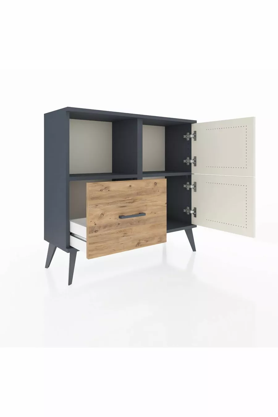 Commode Arges à 2 étagères, 1 tiroir, 2 portes, Anthracite-Pierre de Lune/Pin