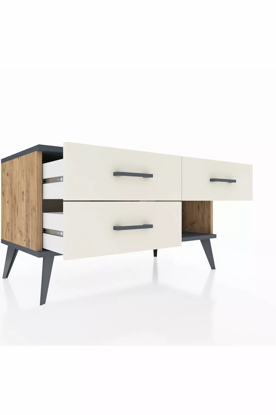 Commode Hyperion 3 tiroirs Pin-Anthracite/Gris pierre