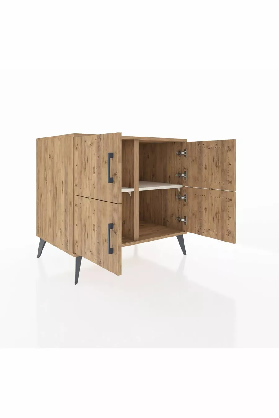 Commode Kronos à 2 étagères et 4 portes Pin-Pin/Marbre blanc