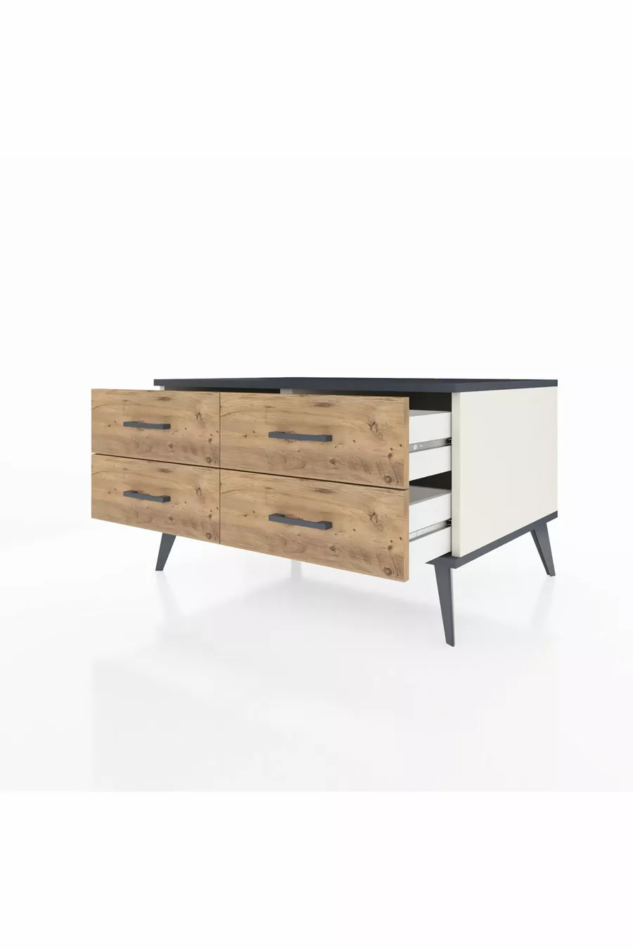 Commode Kronos 4 étagères Pierre de Lune-Anthracite/Pin