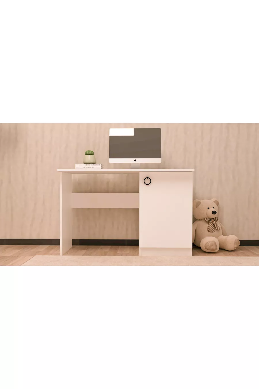 Ensemble de chambre d'adolescent en MDF blanc 4 pièces (lit, armoire, bibliothèque et bureau)