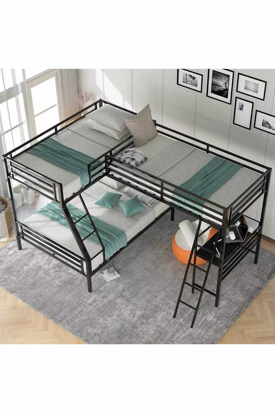 Lit mezzanine avec bureau pour trois personnes au design moderne
